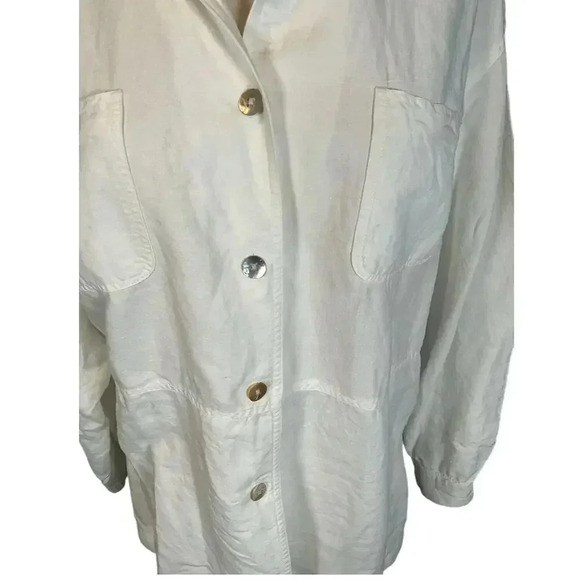 Merona Linen Button Down Long Sleeve Women's White Shirt Size Medium Casual - Picture 6 of 12